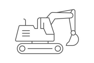 Crawler excavator line outline icon isolated on white. Vector illustration